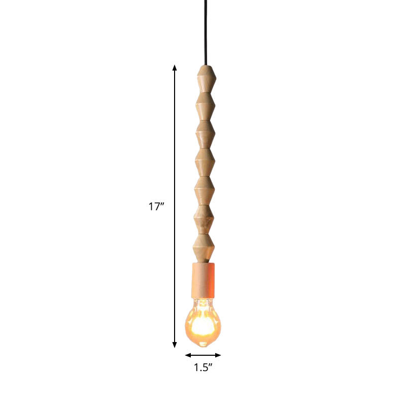 Japanese Style Bare Bulb Hanging Lamp - Wooden Deco Single Light Pendant Light in Beige - Ideal for Kitchen