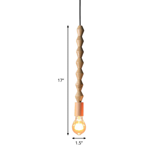 Japanese Style Bare Bulb Hanging Lamp - Wooden Deco Single Light Pendant Light in Beige - Ideal for Kitchen