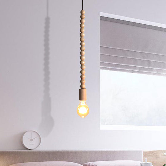 Japanese Style Bare Bulb Hanging Lamp - Wooden Deco Single Light Pendant Light in Beige - Ideal for Kitchen