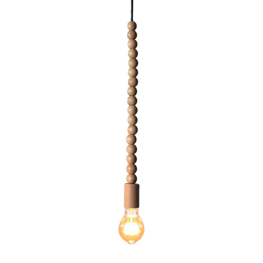 Japanese Style Bare Bulb Hanging Lamp - Wooden Deco Single Light Pendant Light in Beige - Ideal for Kitchen