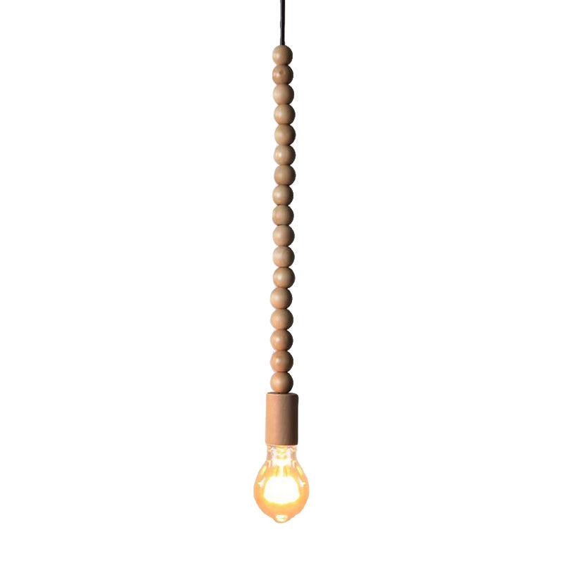 Japanese Style Bare Bulb Hanging Lamp - Wooden Deco Single Light Pendant Light in Beige - Ideal for Kitchen