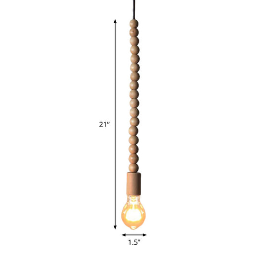 Japanese Style Bare Bulb Hanging Lamp - Wooden Deco Single Light Pendant Light in Beige - Ideal for Kitchen