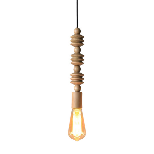 Japanese Style Bare Bulb Hanging Lamp - Wooden Deco Single Light Pendant Light in Beige - Ideal for Kitchen