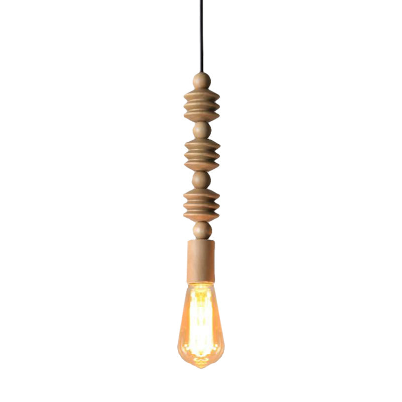 Japanese Style Bare Bulb Hanging Lamp - Wooden Deco Single Light Pendant Light in Beige - Ideal for Kitchen