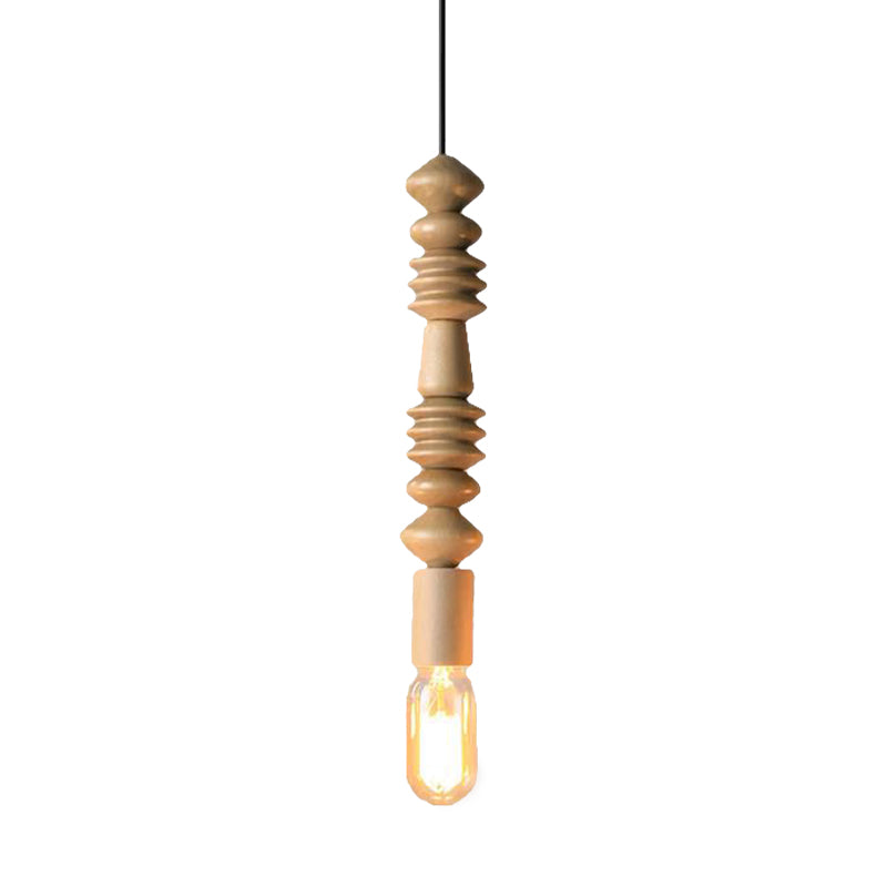 Japanese Style Bare Bulb Hanging Lamp - Wooden Deco Single Light Pendant Light in Beige - Ideal for Kitchen