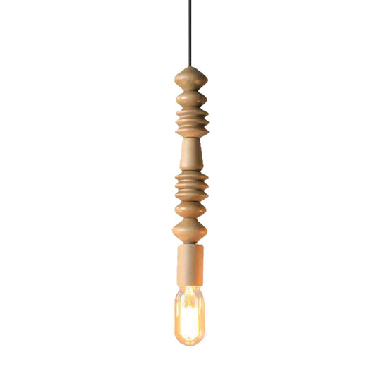 Japanese Style Bare Bulb Hanging Lamp - Wooden Deco Single Light Pendant Light in Beige - Ideal for Kitchen