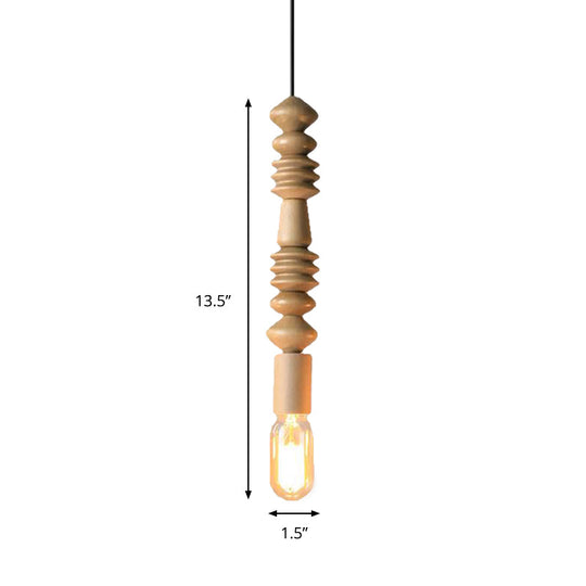 Japanese Style Bare Bulb Hanging Lamp - Wooden Deco Single Light Pendant Light in Beige - Ideal for Kitchen