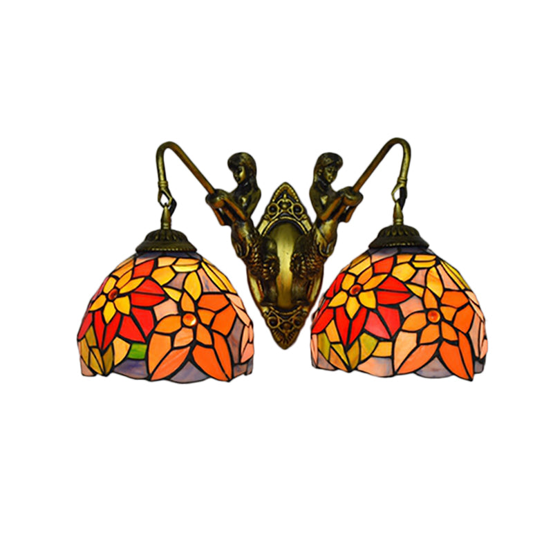 Baroque Glass Floral Wall Sconce with Mermaid Backplate - Orange