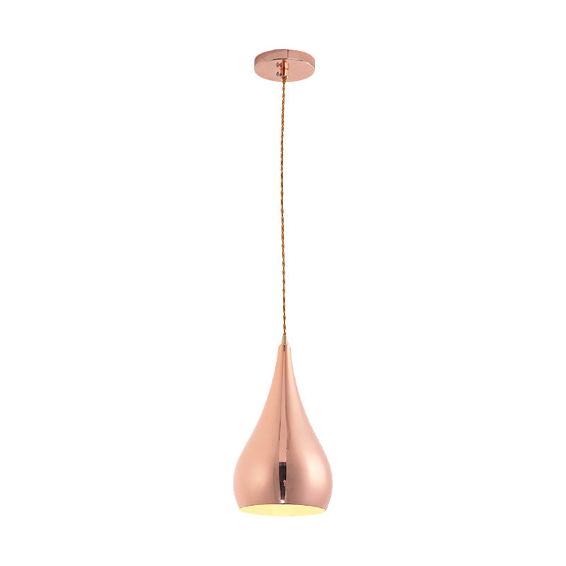 Contemporary Rose Gold Teardrop Pendant Light - 1 Head Metal Hanging Lamp for Kitchen Island