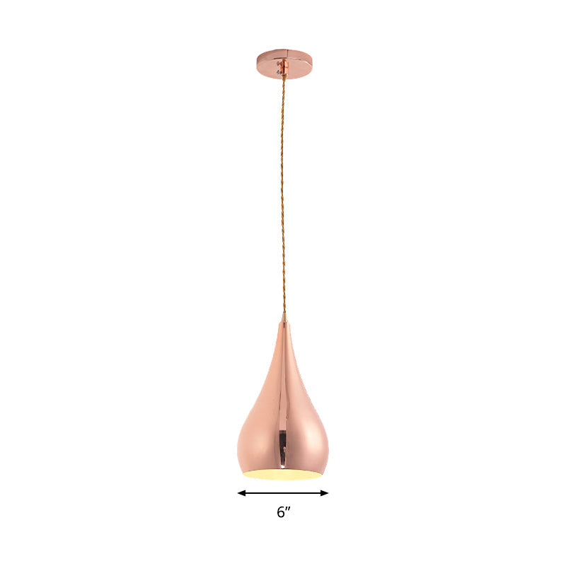Contemporary Rose Gold Teardrop Pendant Light - 1 Head Metal Hanging Lamp for Kitchen Island
