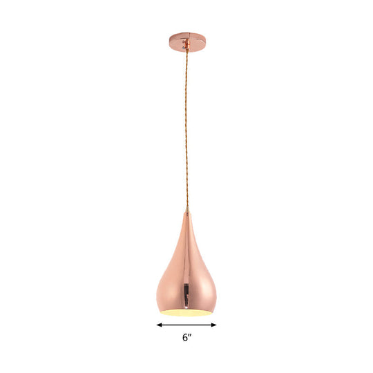 Contemporary Rose Gold Teardrop Pendant Light - 1 Head Metal Hanging Lamp for Kitchen Island