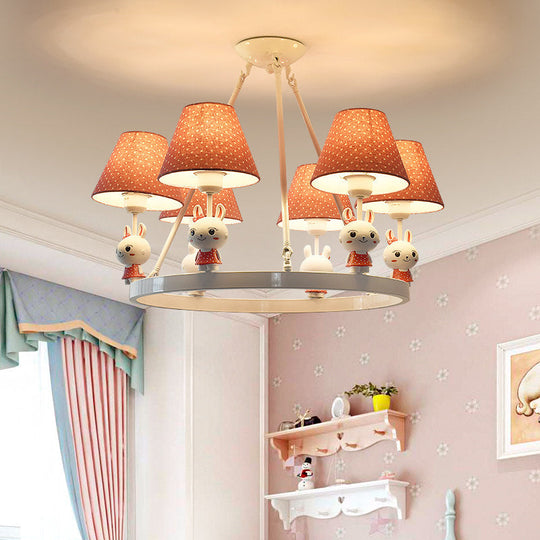 Children's Pink Bunny Chandelier: Metal 3-Headed Hanging Light with Dot Shade for Girls' Bedroom