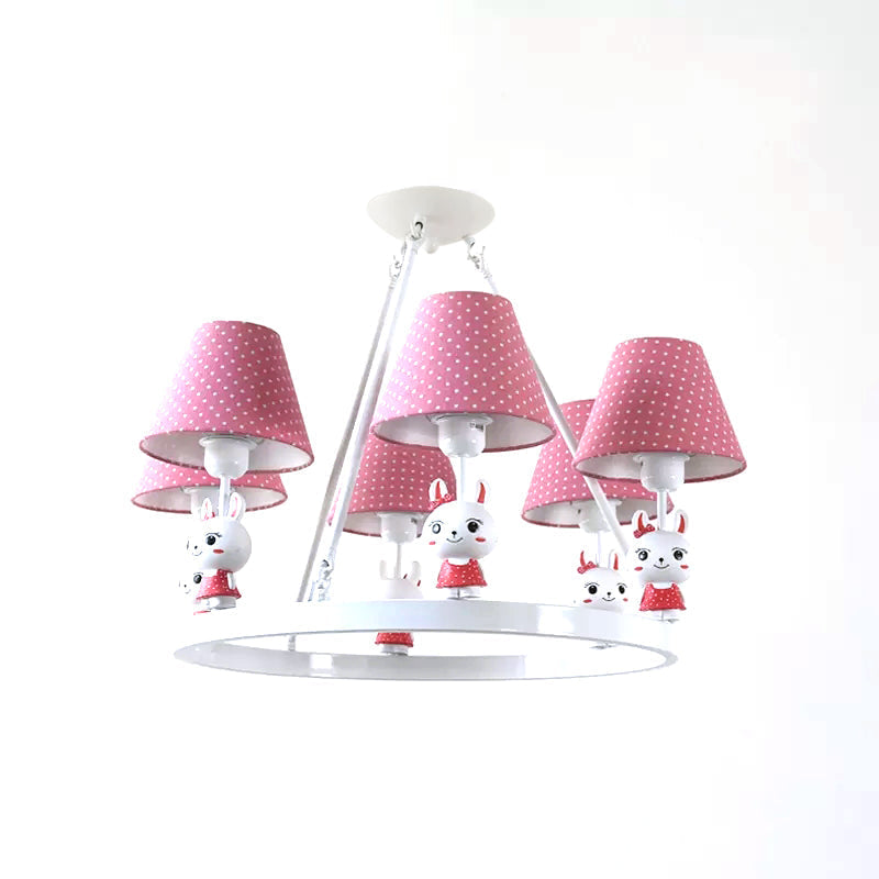Children's Pink Bunny Chandelier: Metal 3-Headed Hanging Light with Dot Shade for Girls' Bedroom