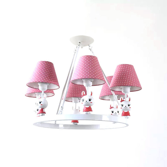 Children's Pink Bunny Chandelier: Metal 3-Headed Hanging Light with Dot Shade for Girls' Bedroom