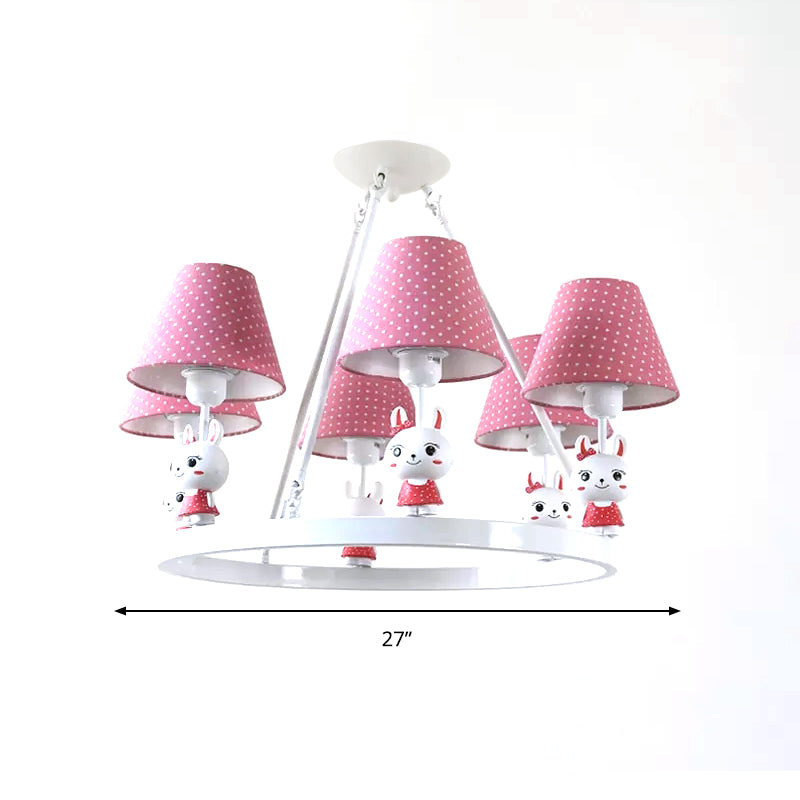 Children's Pink Bunny Chandelier: Metal 3-Headed Hanging Light with Dot Shade for Girls' Bedroom