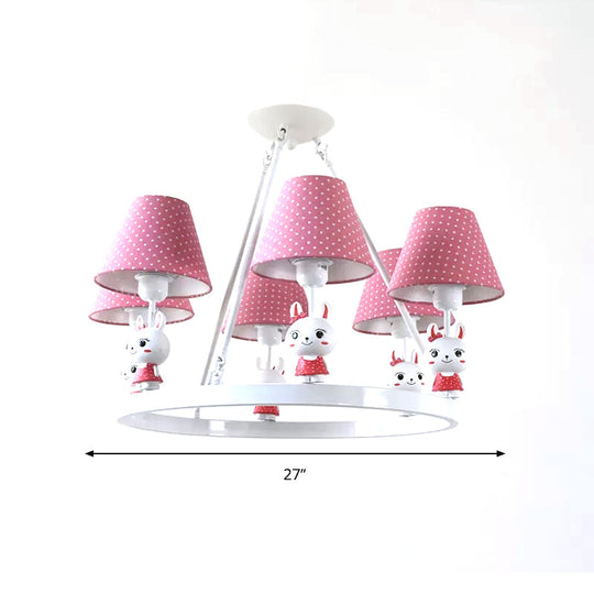 Children's Pink Bunny Chandelier: Metal 3-Headed Hanging Light with Dot Shade for Girls' Bedroom