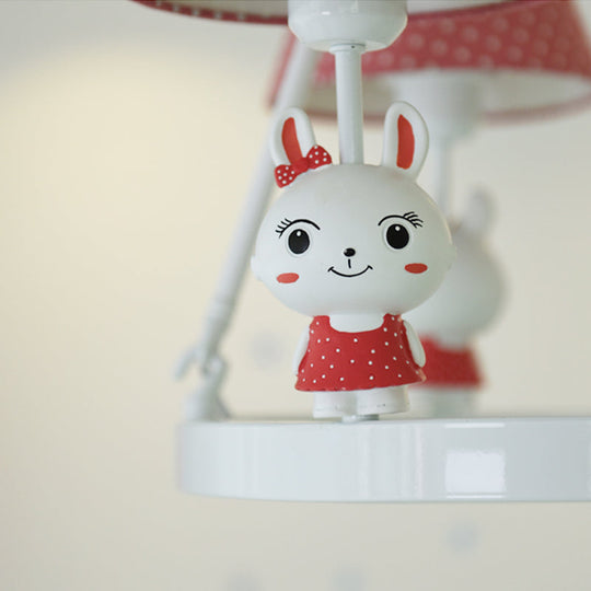 Children's Pink Bunny Chandelier: Metal 3-Headed Hanging Light with Dot Shade for Girls' Bedroom