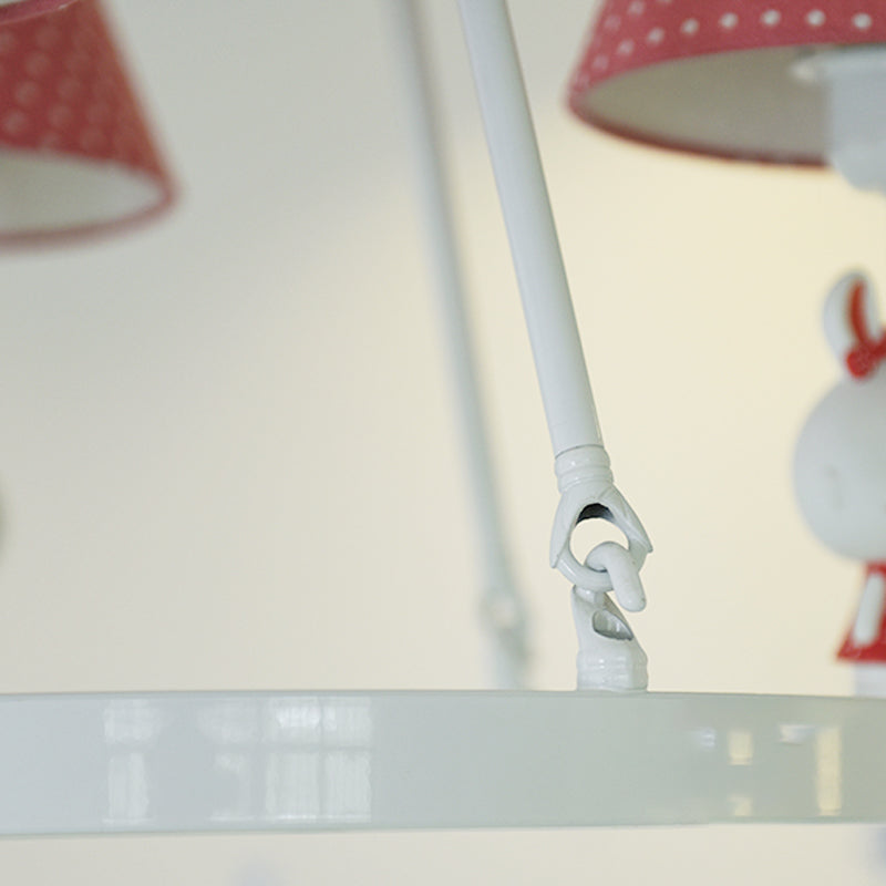 Children's Pink Bunny Chandelier: Metal 3-Headed Hanging Light with Dot Shade for Girls' Bedroom