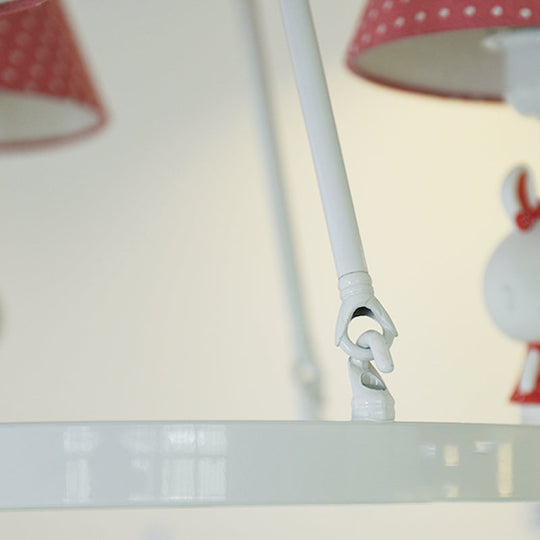 Children's Pink Bunny Chandelier: Metal 3-Headed Hanging Light with Dot Shade for Girls' Bedroom