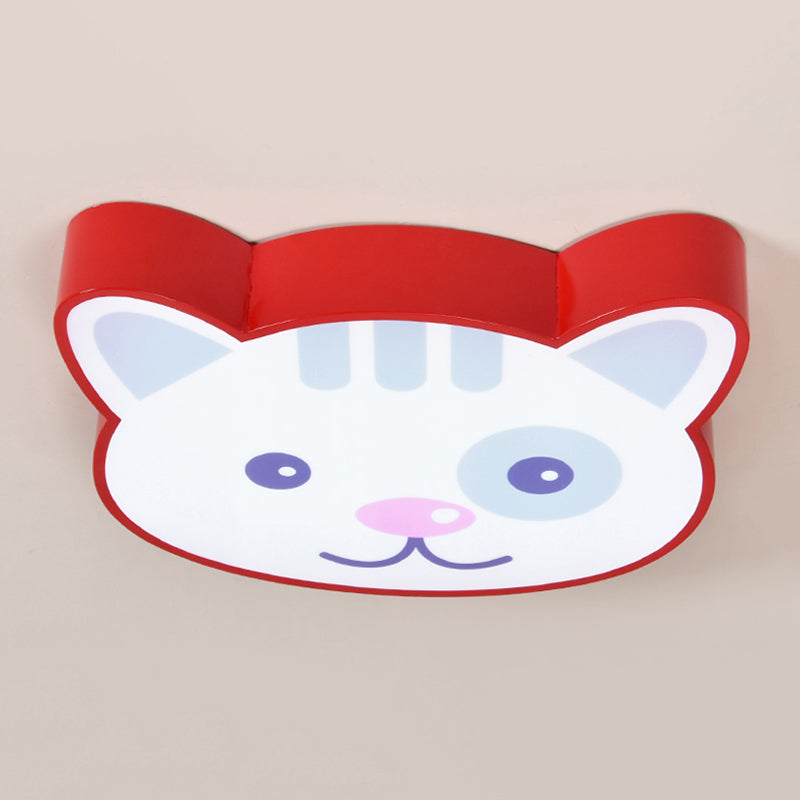 Cat Shaped Red Animal Ceiling Lamp - Metal & Acrylic Flush Ceiling Light for Kitchen Foyer