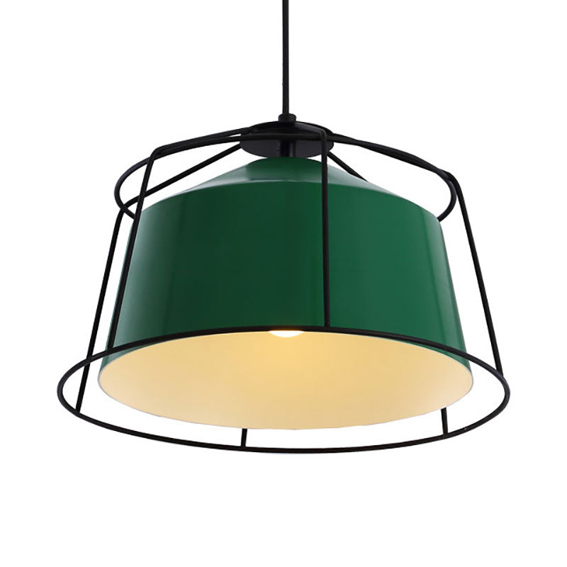 Forest Green Barn Shaped Pendant Light: Traditional Metal Cage Single Lamp for Kitchen