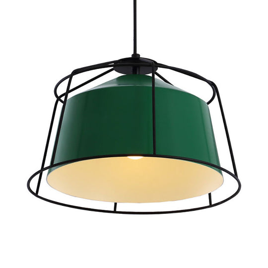 Forest Green Barn Shaped Pendant Light: Traditional Metal Cage Single Lamp for Kitchen