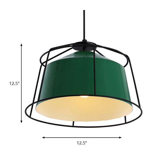 Forest Green Barn Shaped Pendant Light: Traditional Metal Cage Single Lamp for Kitchen