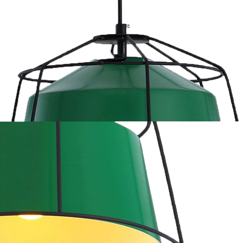 Forest Green Barn Shaped Pendant Light: Traditional Metal Cage Single Lamp for Kitchen