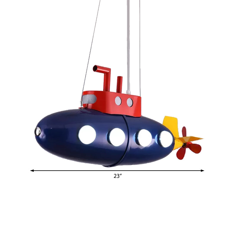 Blue Submarine Chandelier: Metal Hanging Light for Kids' Game Room or Kindergarten