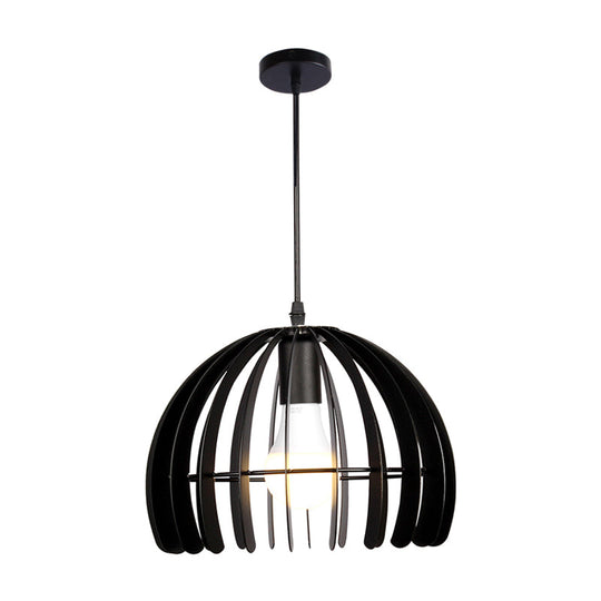 Contemporary Domed Cage Hanging Lamp Kit for Living Room - Metal Single Bulb Suspension Pendant in Black/White