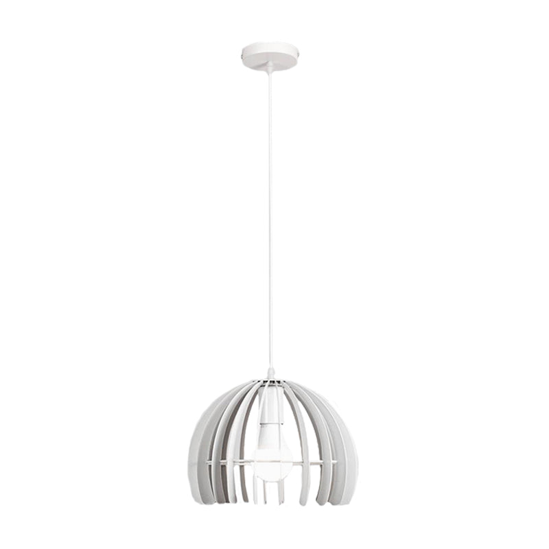 Contemporary Domed Cage Hanging Lamp Kit for Living Room - Metal Single Bulb Suspension Pendant in Black/White