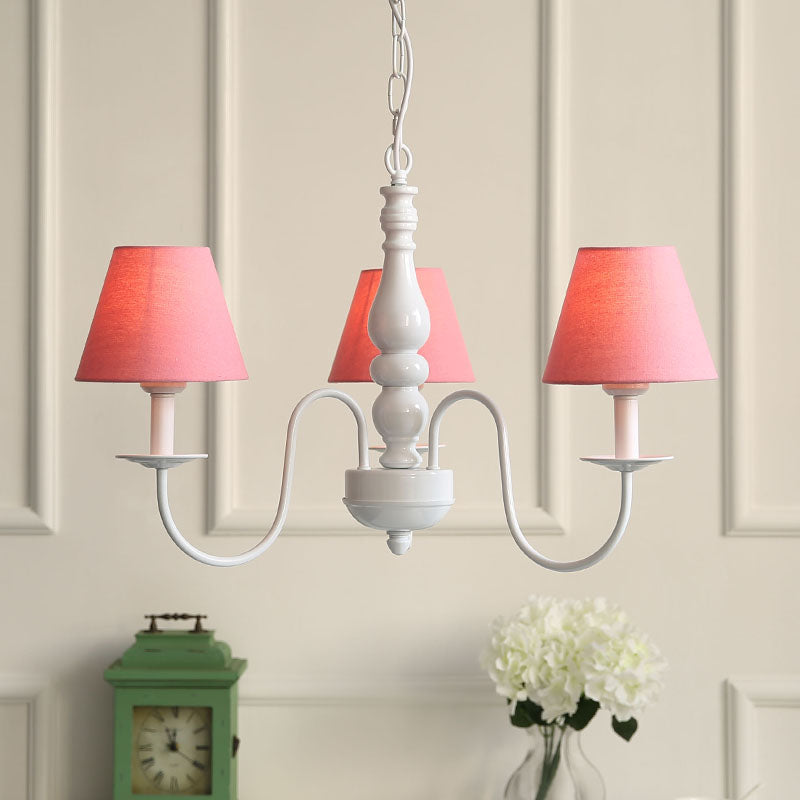 Nordic Tapered Shade Chandelier - Metal 3-Light Hanging Light for Baby Bedroom - Candy Colored