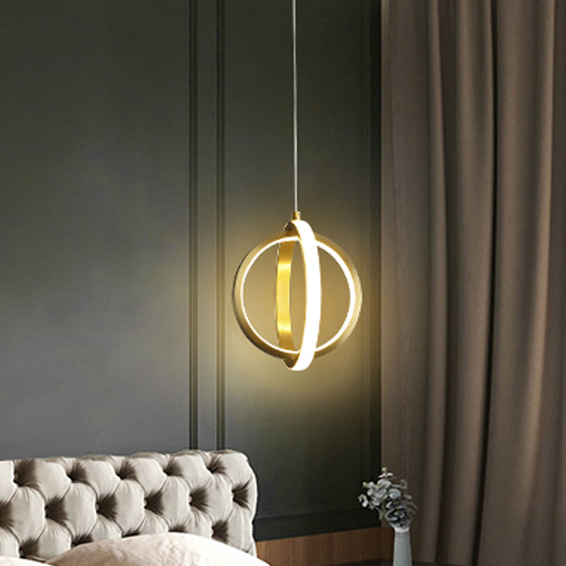 Gold Dual Ring Mini Pendant Light Kit, Simplicity LED, Metallic Down Lighting Pendant - Modern Elegance