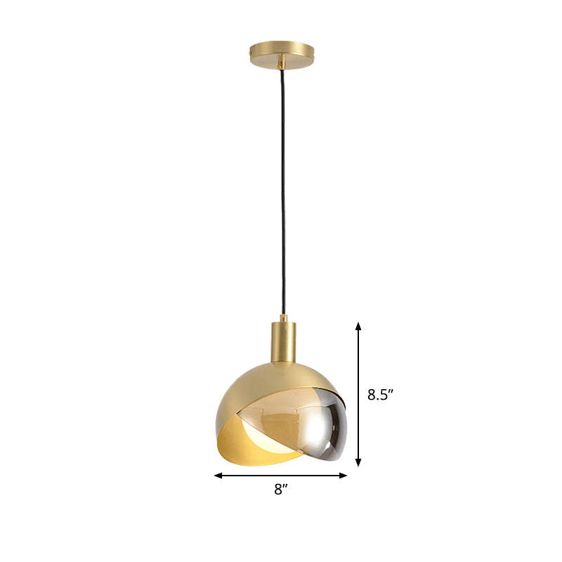 Contemporary Gold Metal Dome Ceiling Light Fixture - Single Head Suspended