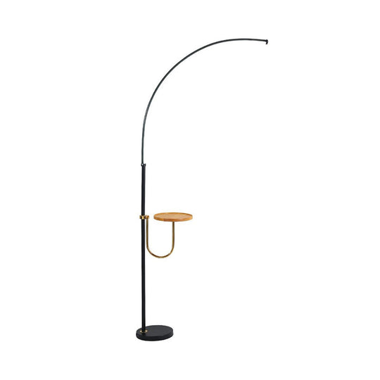 Contemporary LED Black Floor Lamp with Table Design - Bent Metallic Standing Lighting in Warm/White Light