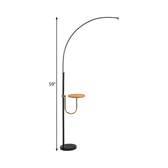 Contemporary LED Black Floor Lamp with Table Design - Bent Metallic Standing Lighting in Warm/White Light