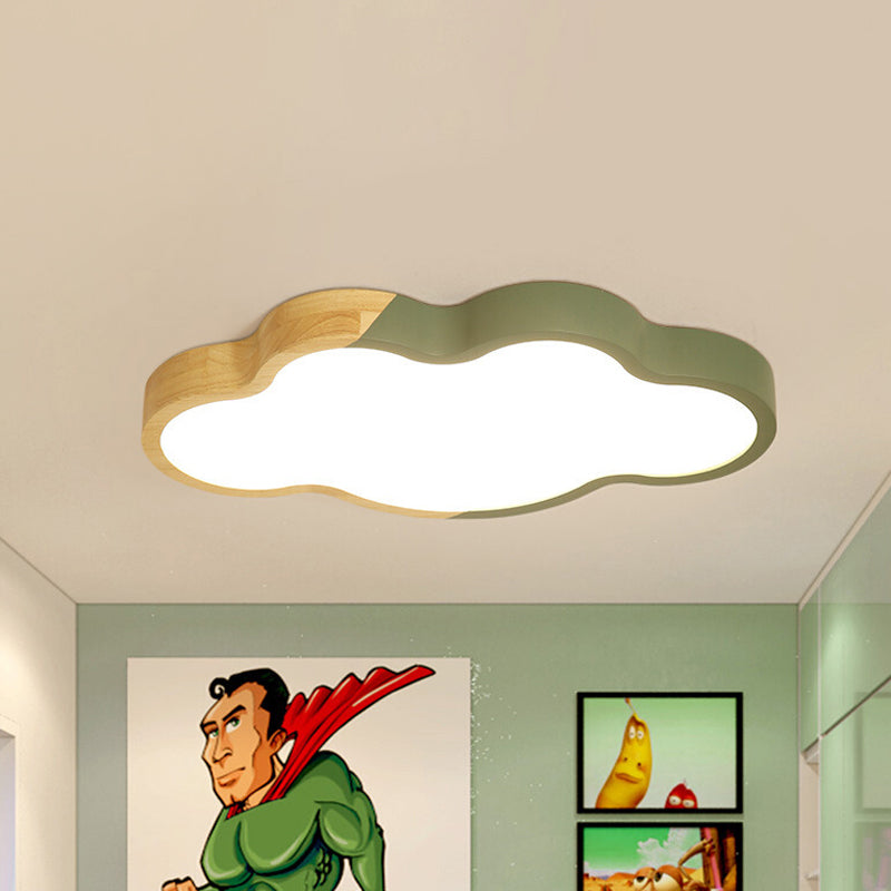 Modern Metallic Cloud LED Ceiling Fixture for Great Room - White/Yellow/Green Flush Mount Light