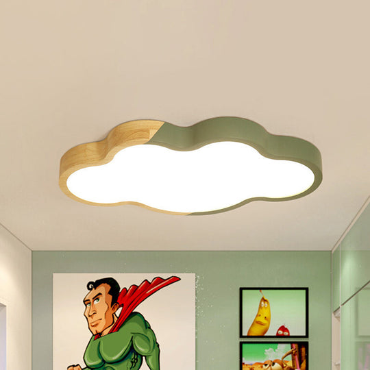Modern Metallic Cloud LED Ceiling Fixture for Great Room - White/Yellow/Green Flush Mount Light