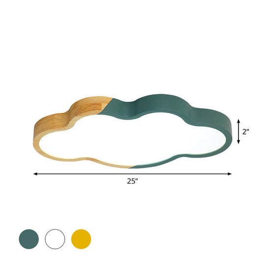 Modern Metallic Cloud LED Ceiling Fixture for Great Room - White/Yellow/Green Flush Mount Light