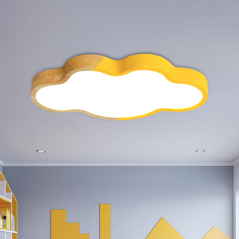 Modern Metallic Cloud LED Ceiling Fixture for Great Room - White/Yellow/Green Flush Mount Light