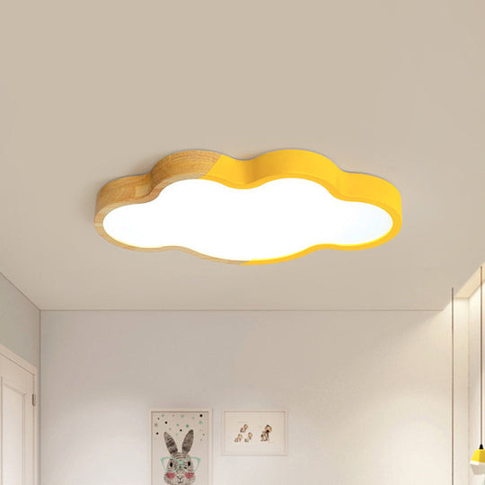 Modern Metallic Cloud LED Ceiling Fixture for Great Room - White/Yellow/Green Flush Mount Light