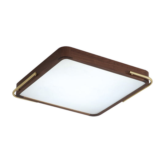 Modern LED Ceiling Light with Wood Shade - Brown Square/Rectangle Flush Mount, 13"/19"/27