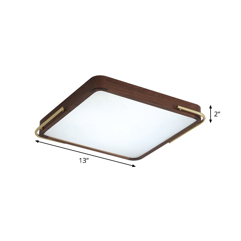 Modern LED Ceiling Light with Wood Shade - Brown Square/Rectangle Flush Mount, 13"/19"/27