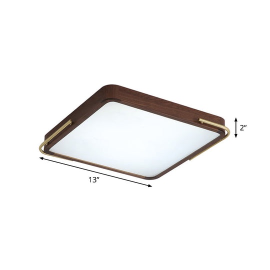 Modern LED Ceiling Light with Wood Shade - Brown Square/Rectangle Flush Mount, 13"/19"/27