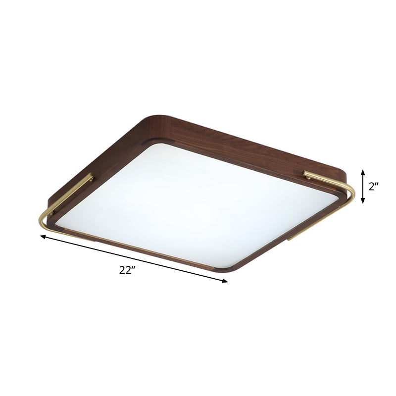 Modern LED Ceiling Light with Wood Shade - Brown Square/Rectangle Flush Mount, 13"/19"/27