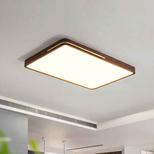 Modern LED Ceiling Light with Wood Shade - Brown Square/Rectangle Flush Mount, 13"/19"/27