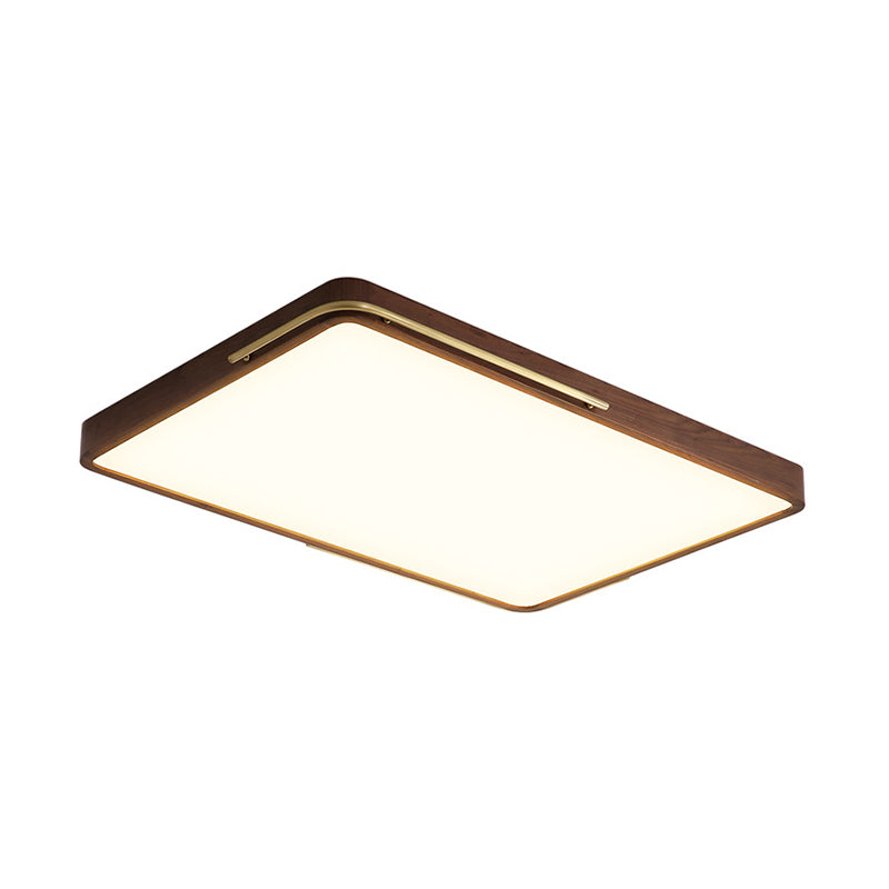 Modern LED Ceiling Light with Wood Shade - Brown Square/Rectangle Flush Mount, 13"/19"/27