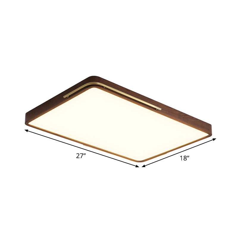 Modern LED Ceiling Light with Wood Shade - Brown Square/Rectangle Flush Mount, 13"/19"/27