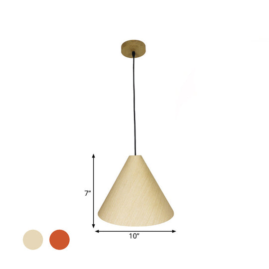 Rustic Red/Beige Hanging Lamp with Conic Wood Shade - 10"/13" Wide