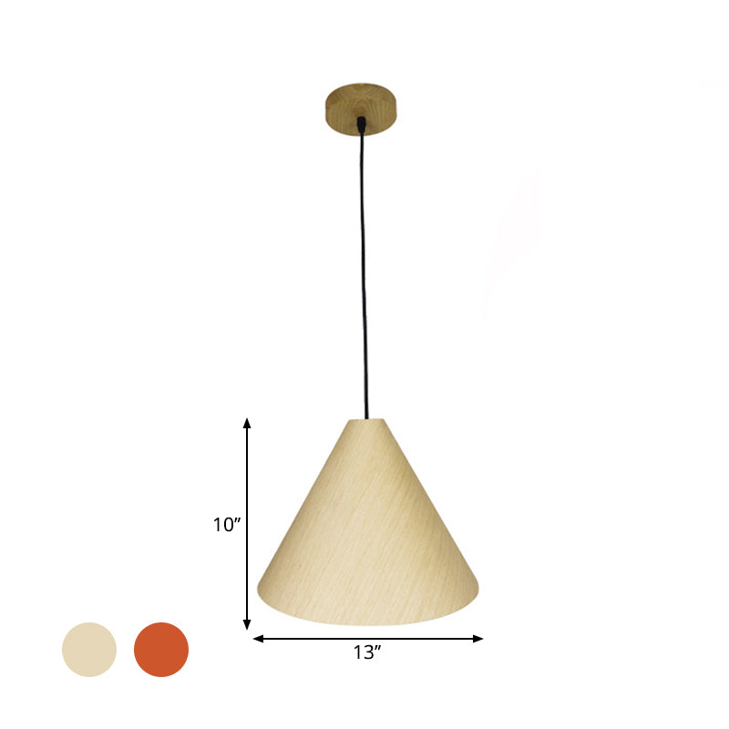 Rustic Red/Beige Hanging Lamp with Conic Wood Shade - 10"/13" Wide
